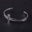 Skinny Sideways Cross Cuff Bracelet Silver Designer Style Openwork Design