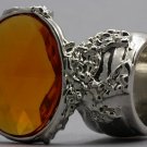 Arty Oval Ring Topaz Vintage Faceted Silver Designer Chunky Deco Knuckle Art Statement Size 6