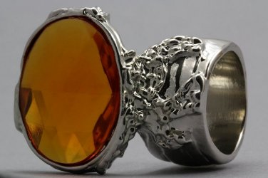 Arty Oval Ring Topaz Vintage Faceted Silver Designer Chunky Deco Knuckle Art Statement Size 10