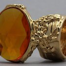 Arty Oval Ring Topaz Vintage Faceted Gold Designer Chunky Deco Knuckle Art Statement Size 10