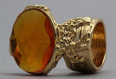 Arty Oval Ring Topaz Vintage Faceted Gold Designer Chunky Deco Knuckle Art Statement Size 10