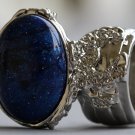Arty Oval Ring Cosmic Blue Midnight Sky Silver Chunky Artsy Armor Knuckle Art Statement Size 5