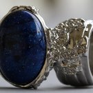 Arty Oval Ring Cosmic Blue Midnight Sky Silver Chunky Artsy Armor Knuckle Art Statement Size 6