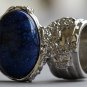 Arty Oval Ring Cosmic Blue Midnight Sky Silver Chunky Artsy Armor Knuckle Art Statement Size 8.5