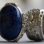 Arty Oval Ring Cosmic Blue Midnight Sky Silver Chunky Artsy Armor Knuckle Art Statement Size 9