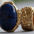Arty Oval Ring Cosmic Blue Midnight Sky Gold Chunky Artsy Armor Knuckle Art Statement Size 6