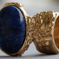 Arty Oval Ring Cosmic Blue Midnight Sky Gold Chunky Artsy Armor Knuckle Art Statement Size 6