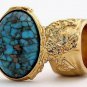Arty Oval Ring Turquoise Vintage Chunky Gold Artsy Armor Knuckle Art Statement Jewelry Size 4.5