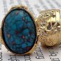 Arty Oval Ring Turquoise Vintage Chunky Gold Artsy Armor Knuckle Art Statement Jewelry Size 10