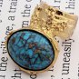 Arty Oval Ring Turquoise Vintage Chunky Gold Artsy Armor Knuckle Art Statement Jewelry Size 10