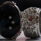 Arty Oval Ring Shooting Stars Silver Glass Sparkly Fantasy Galaxy Chunky Artsy Knuckle Art Size 10