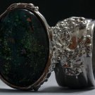 Arty Oval Ring Atlantis Green Galaxy Silver Glass Sparkly Fantasy Chunky Artsy Knuckle Art Size 8