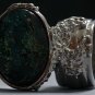 Arty Oval Ring Atlantis Green Galaxy Silver Glass Sparkly Fantasy Chunky Artsy Knuckle Art Size 10