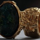 Arty Oval Ring Atlantis Green Galaxy Gold Glass Sparkly Fantasy Chunky Artsy Knuckle Art Size 6