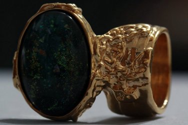 Arty Oval Ring Atlantis Green Galaxy Gold Glass Sparkly Fantasy Chunky Artsy Knuckle Art Size 6
