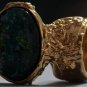 Arty Oval Ring Atlantis Green Galaxy Gold Glass Sparkly Fantasy Chunky Artsy Knuckle Art Size 6