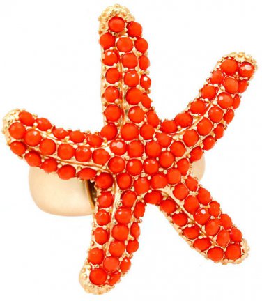 Starfish Ring Ocean Jewelry Beach Mermaid Nautical Statement Matte Gold Coral Studs