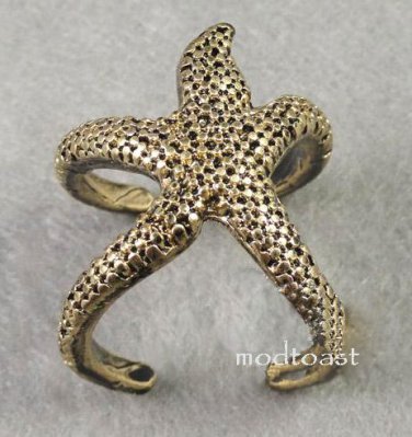 Starfish Wrap Ring Ocean Jewelry Beach Mermaid Nautical Antique Gold Statement Size 7 7.5