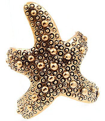 Starfish Wrap Ring Ocean Jewelry Beach Mermaid Nautical Antique Gold Textured Star Statement