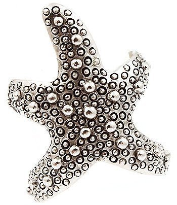 Starfish Wrap Ring Antique Silver Armor Beach Jewelry Textured Star Statement Adjustable Style