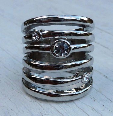 Cage Style Knuckle Ring Crystal Studs Statement Metal Spiral Armor Jewelry Size 6