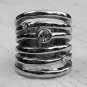 Cage Style Knuckle Ring Crystal Studs Statement Metal Spiral Armor Jewelry Size 6
