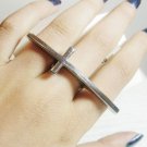 Sideways Cross Ring Forever 21 Boho Indie Bohemian Knuckle Armor Silver Single Curved Size 7