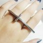 Sideways Cross Ring Forever 21 Boho Indie Bohemian Knuckle Armor Silver Single Curved Size 7