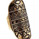 Aztec Design Indie Boho Ring Geometric Zig Zag Knuckle Black Gold Bohemian Armor