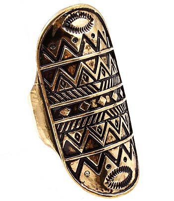 Aztec Design Indie Boho Ring Geometric Zig Zag Knuckle Black Gold Bohemian Armor