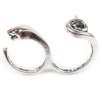 Two Finger Snake Ring Silver Serpent Reptile Python Double Connector Size 6 - 7.5