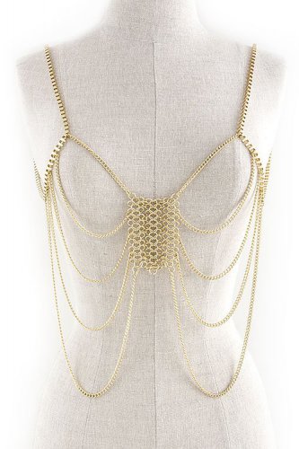 Ribcage Body Chain Avant Garde Draping Metal Box Chains Cage Layered Gold Armor Statement