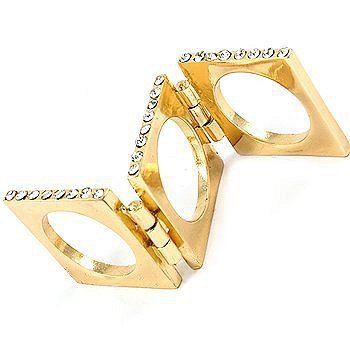 Stack Hinge Ring Crystals Gold Square Geometric Crystal Layered Statement Indie Rock Boho Size 8