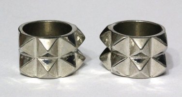 2 piece Pyramid Spike Knuckle Ring Silver Double Armor Boho Punk Tribal Size 6.5