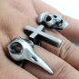 Raven Cross Skull Two Finger Ring Halloween Antique Silver Goth Punk Armor Knuckle Size 7 Size 8