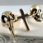 Raven Cross Skull Two Finger Ring Halloween Antique Gold Goth Punk Armor Knuckle Size 7 Size 8