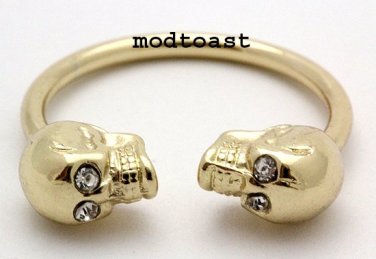 Skull Ring Punk Gold Emo Edgy Skeleton Day of the Dead Crystals Goth Gothic Skinny Size 8 9 10