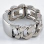 ID Tag Ring Silver Rectangle Bar Designer Celebrity Style Curb Chain Link Band Armor Stretch