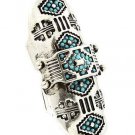 Shield Knuckle Ring Turquoise Beads Silver Armor Abstract Crystals Statement Boho Indie Tribal 6-8