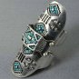 Shield Knuckle Ring Turquoise Beads Silver Armor Abstract Crystals Statement Boho Indie Tribal 6-8