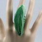Long Agate Knuckle Ring Green White Swarovski Emerald Crystal Brass Indie Boho Arty Statement OOAK