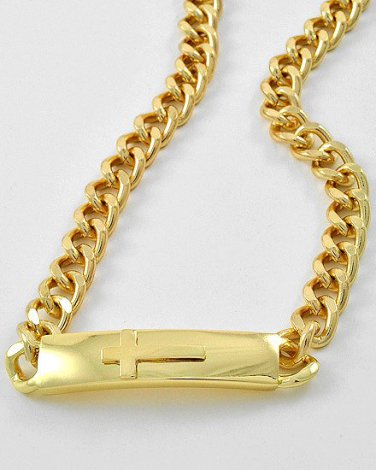 ID Tag Cross Necklace Sideways Statement Choker Collar Gold Tribal Chunky Armor Pendant Chain