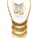 Cresent Moon Shapes Necklace & Earrings Set Bib Style Layered Disks Matte Gold Chain