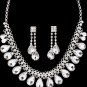 Tear Drop Bridal Necklace & Earrings Set Bib Style Collar Crystals Beads Silver Wedding Statement