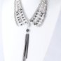 Beaded Peter Pan Style Collar Necklace & Earrings Set Tassels Hematite Beads Silver Statement