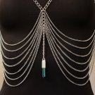 Bullet Body Chain Titanium Rainbow Crystal Quartz Ribcage Silver Double Chest Harness Boho Indie