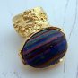 Arty Oval Ring Rainbow Calsilica Gold Knuckle Art Chunky Armor Deco Avant Garde Statement Size 6