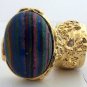 Arty Oval Ring Rainbow Calsilica Gold Knuckle Art Chunky Armor Deco Avant Garde Statement Size 10