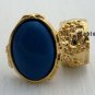 Arty Oval Ring Dark Teal Gold Knuckle Art Chunky Artsy Armor Deco Avant Garde Statement Size 4.5