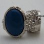 Arty Oval Ring Dark Teal Silver Knuckle Art Chunky Artsy Armor Deco Avant Garde Statement Size 6